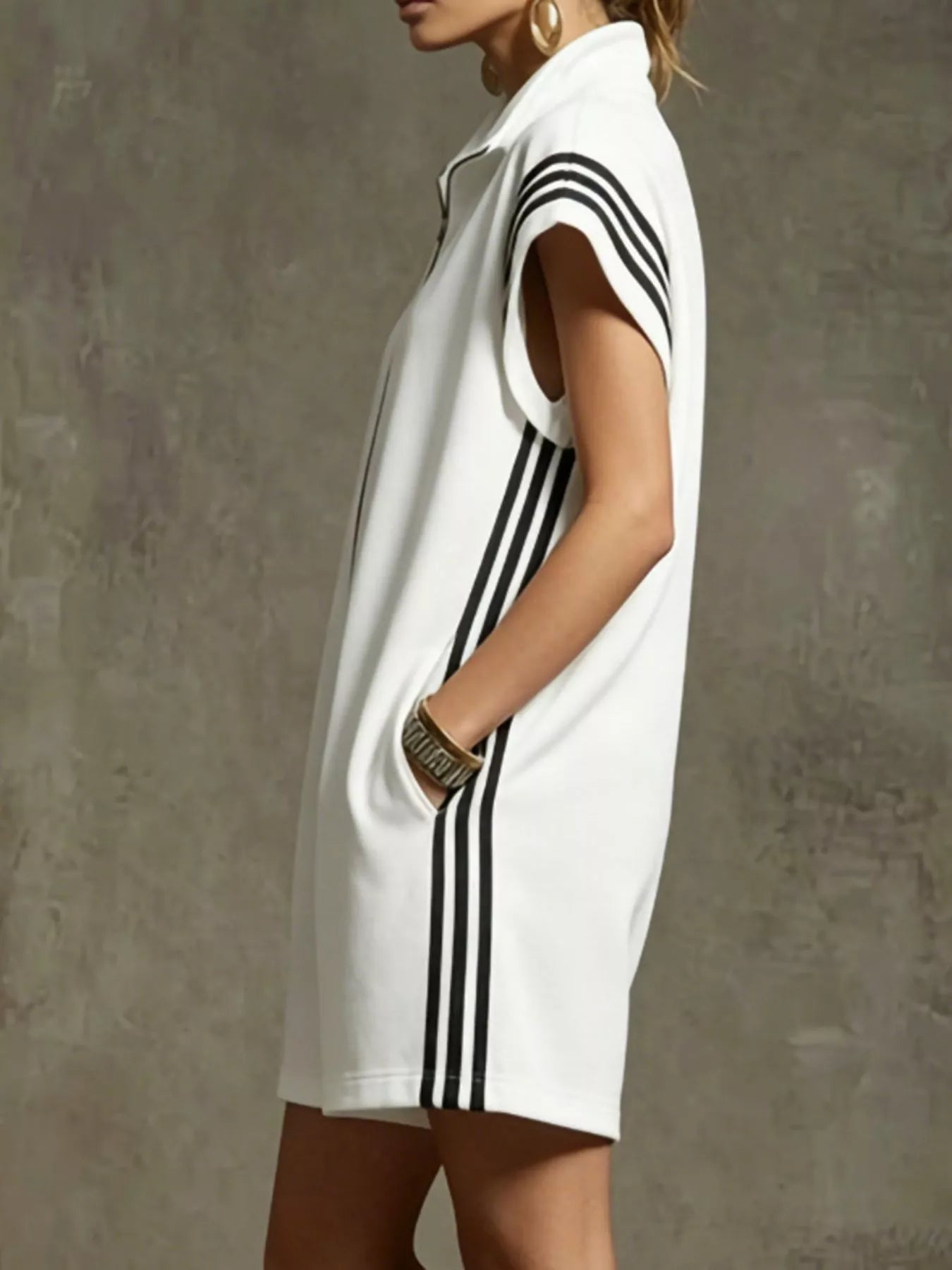 Striped Zip-Front Short-Sleeve Romper
