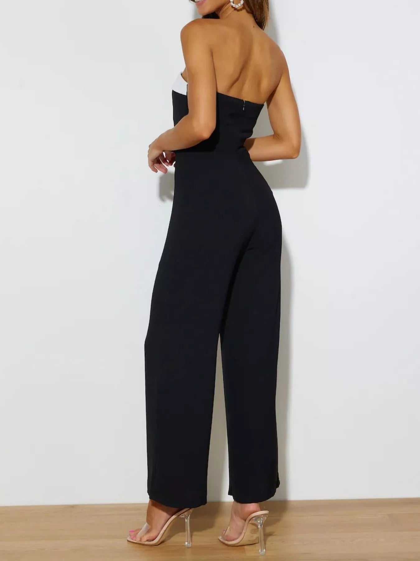 Contrast Tube Wide Leg Jumpsuit in Black
