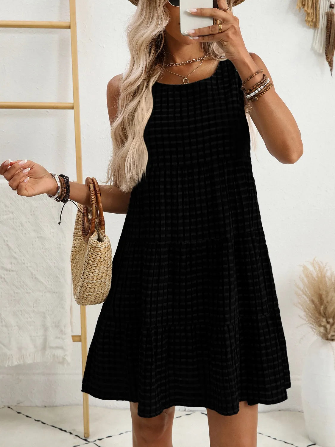 Plaid Round Neck Mini Dress