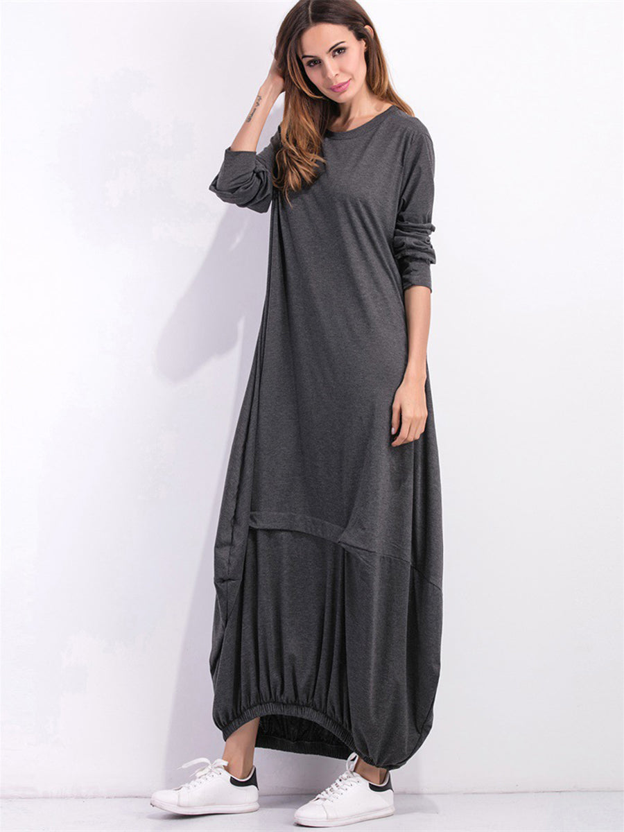 Round Neck Long Sleeve Sweatshirt Dress