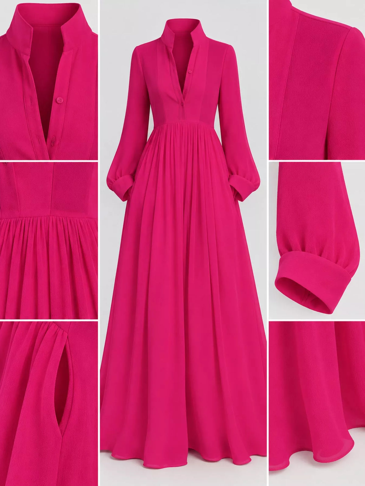 Long-Sleeve Button Front Maxi Dress
