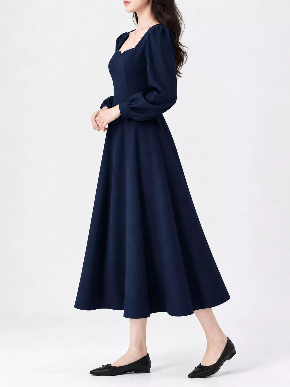 Long Sleeve A-Line Midi Dress