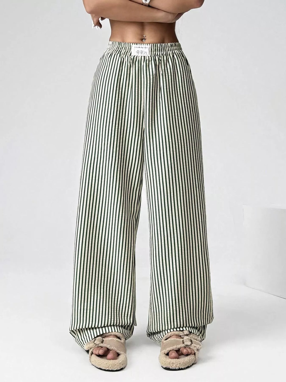 Striped High-Waisted Wide-Leg Pants