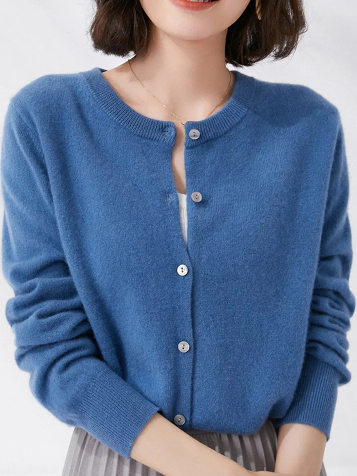 Crew Neck Button-Down Cardigan