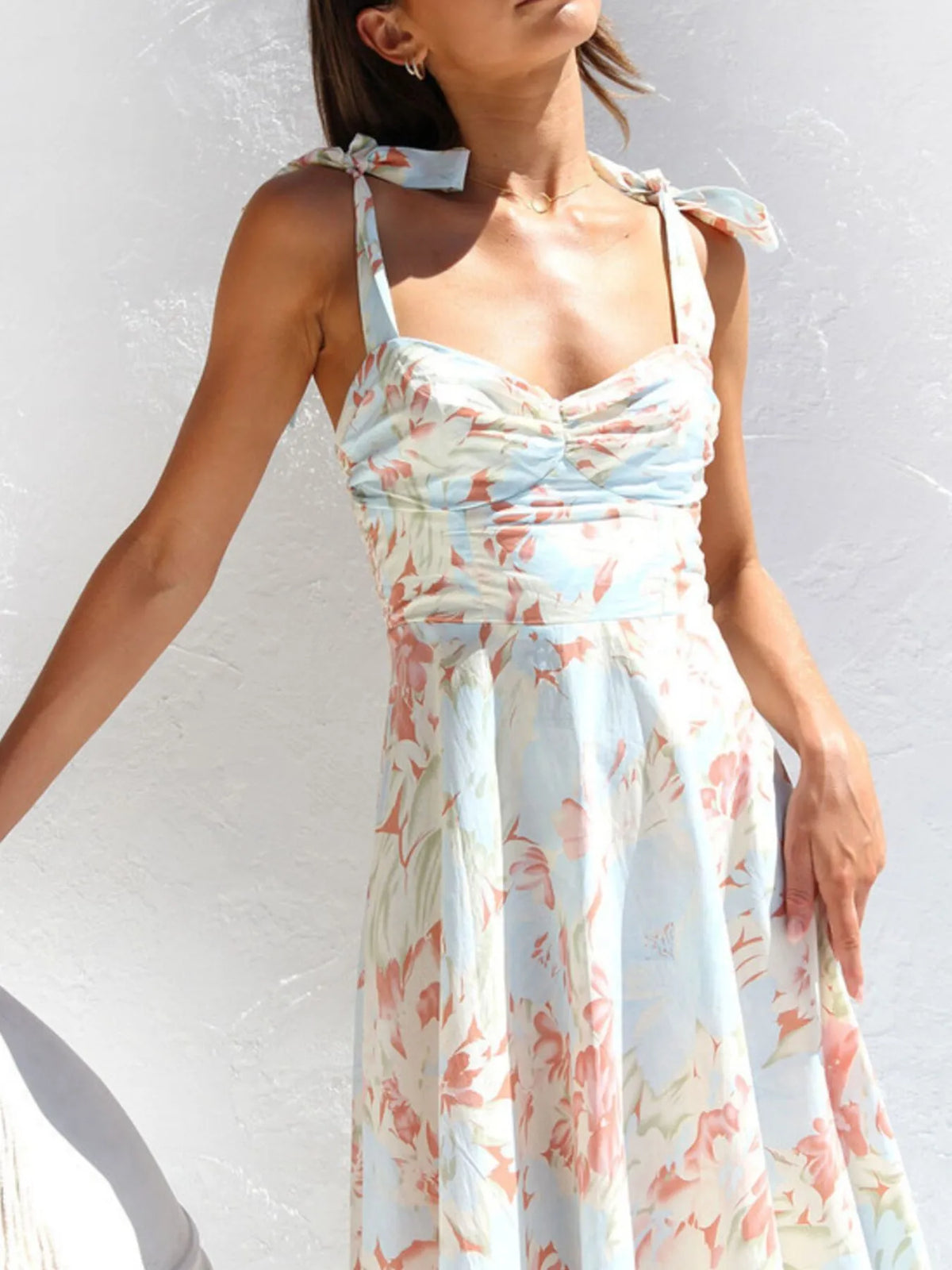 Tie-Shoulder Sweetheart Neck Summer Dress