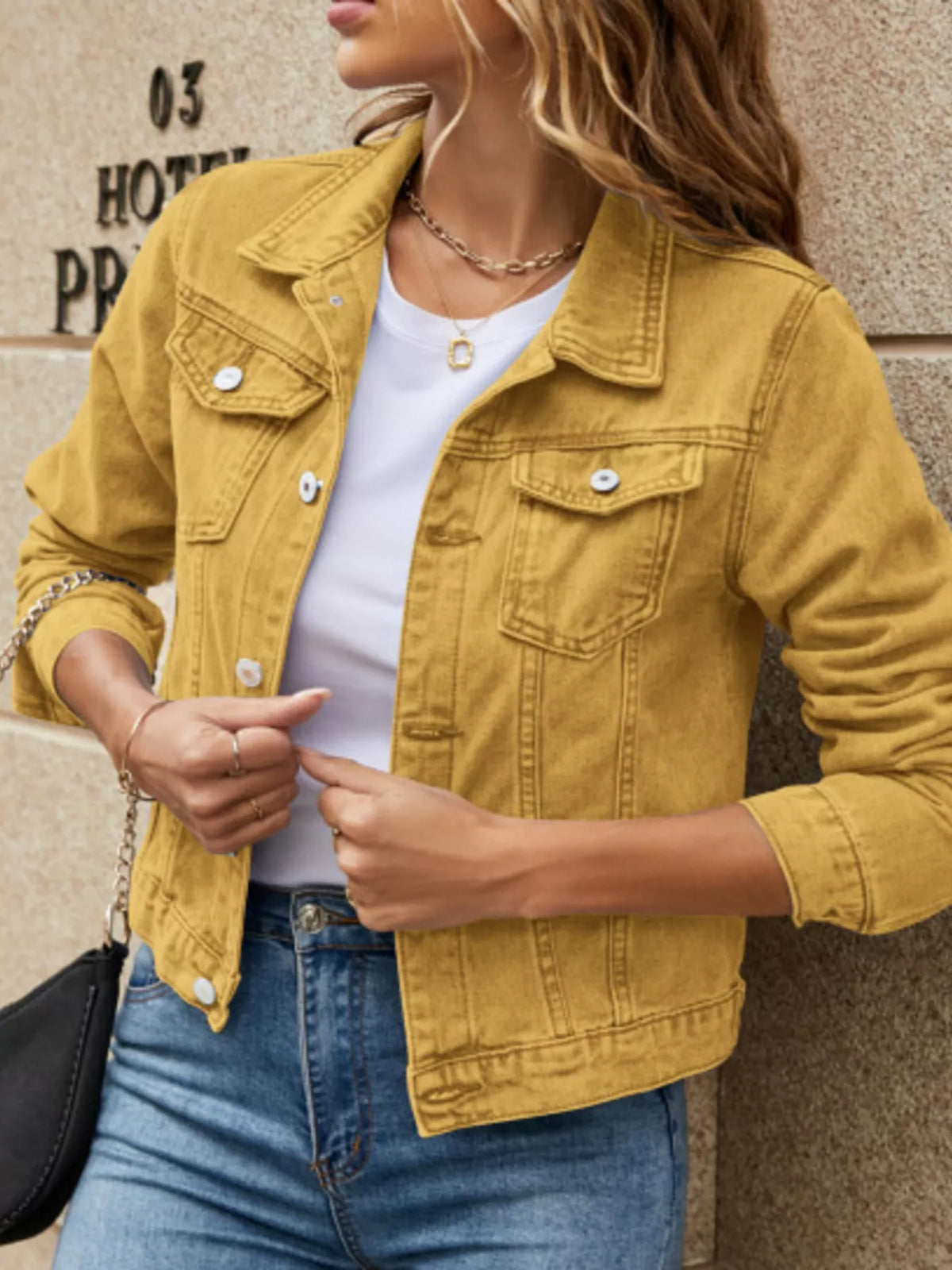 Slim-Fit Button-Up Denim Jacket by Dreamy Drapes