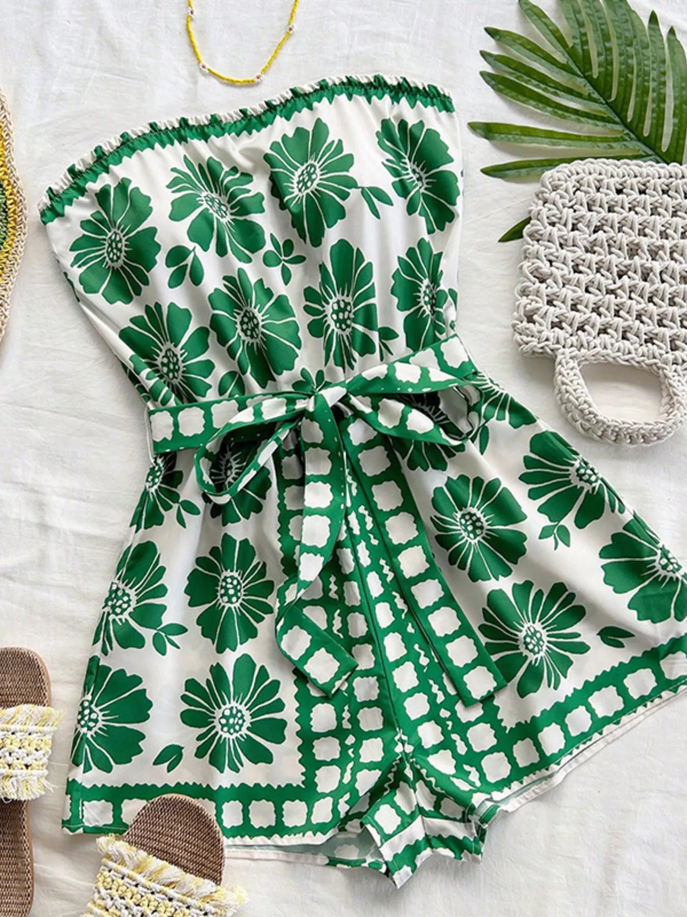Strapless Tie-Waist Romper