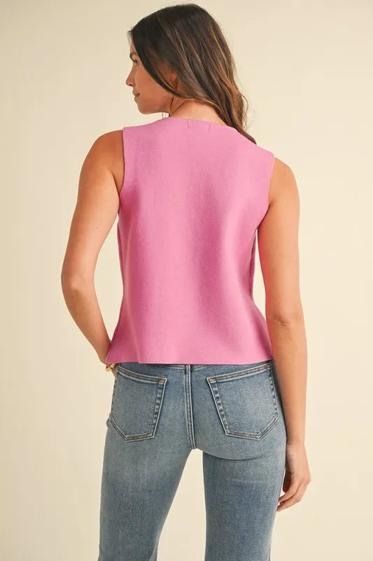 Annie Wear Metal Button Crop Sweater Vest in Bubblegum
