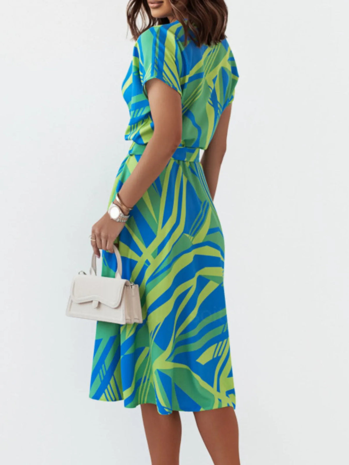 Printed Button-Front Midi Dress with Belt