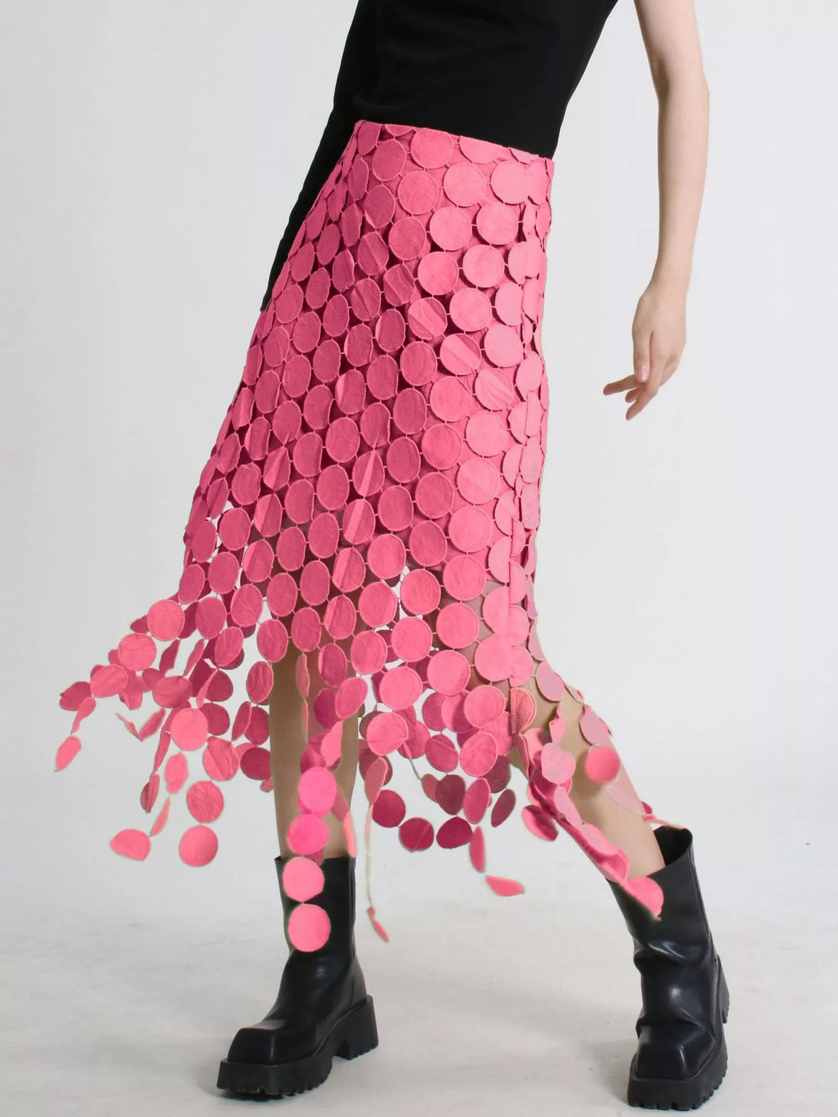 Fringe Midi Skirt with Asymmetrical Cutout