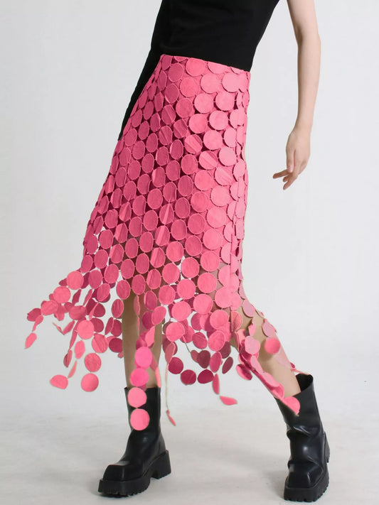 Fringe Midi Skirt with Asymmetrical Cutout