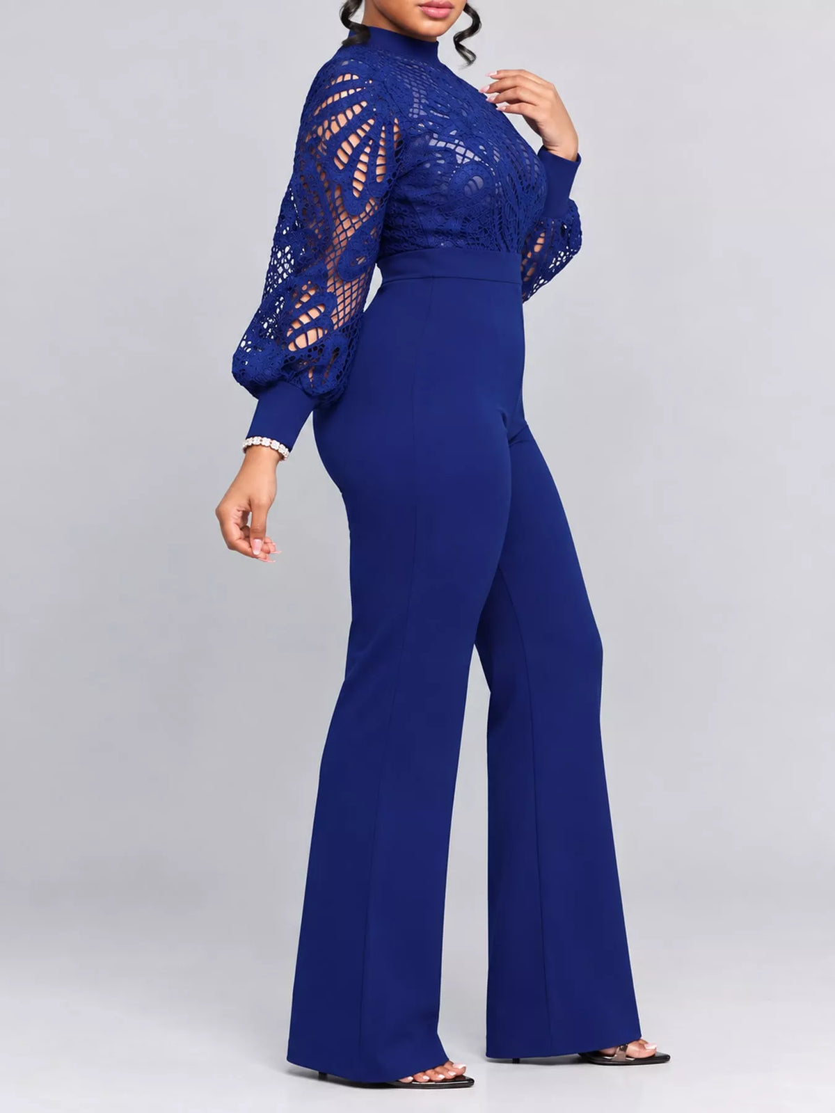 Lace Lantern Sleeve Flare Jumpsuit