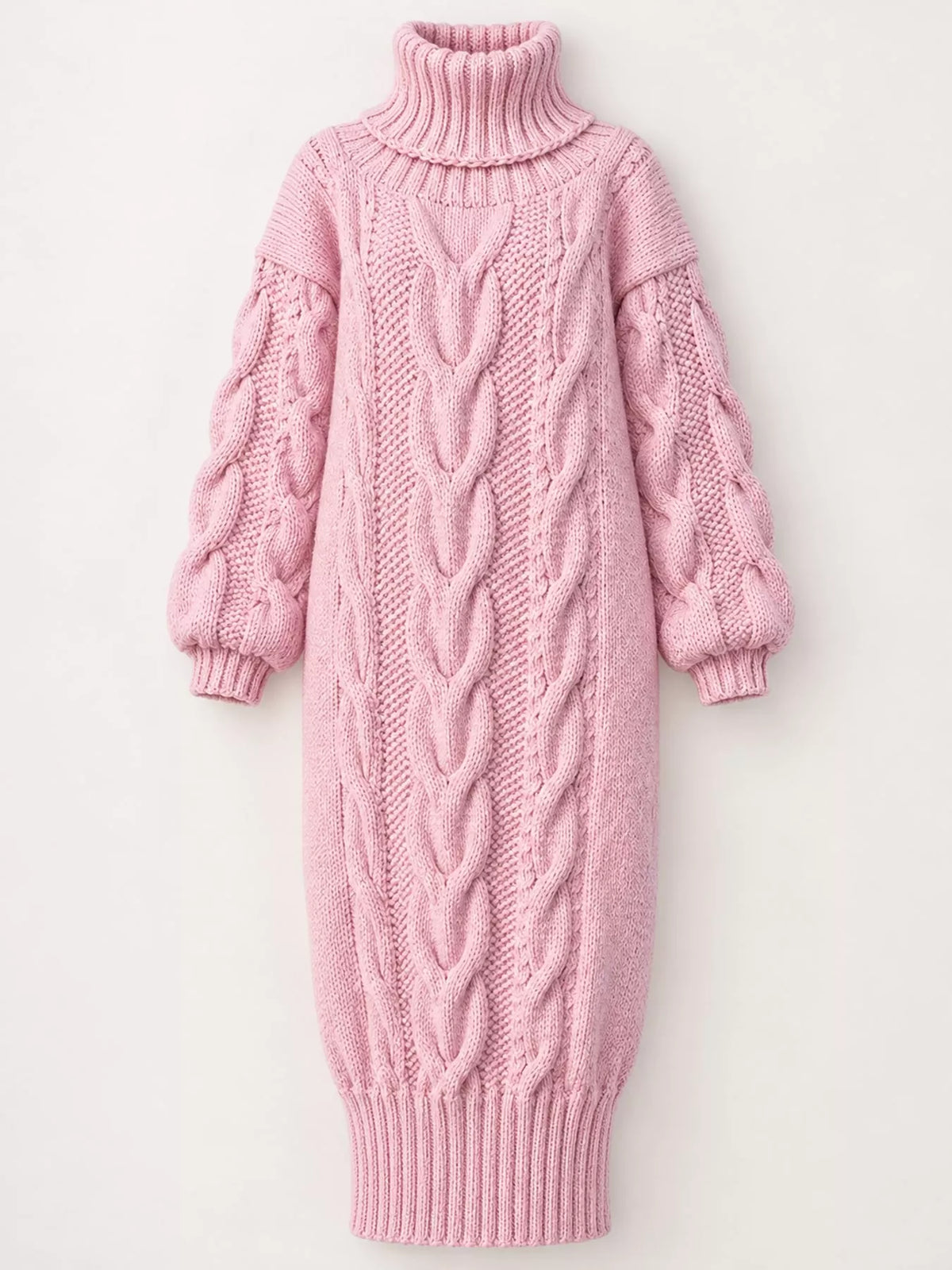 Oversized Chunky Cable Knit Turtleneck Sweater Dress