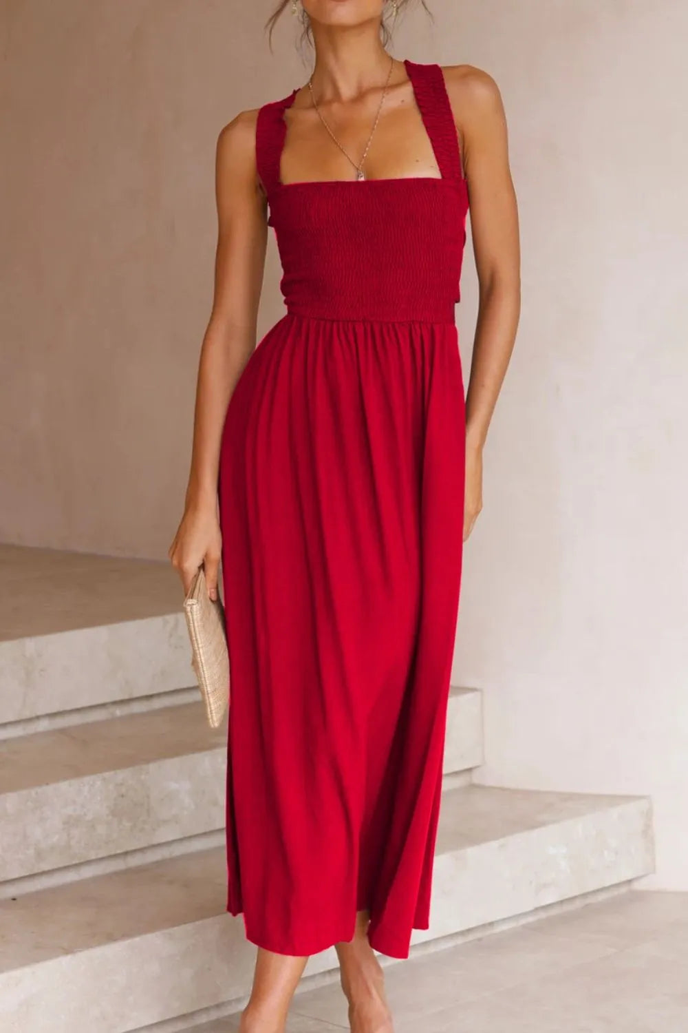 Crisscross Smocked Wide Strap Dress