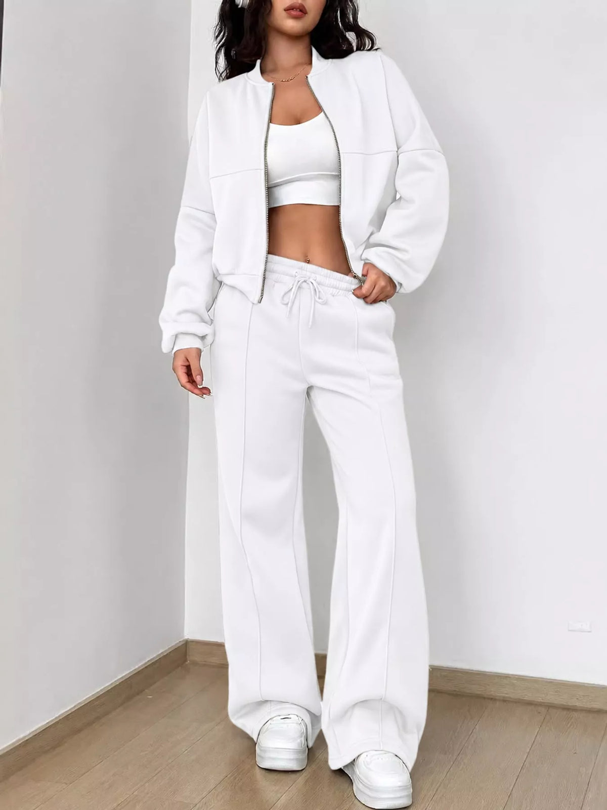 Zip-Up Jacket and Wide-Leg Sweatpants Set