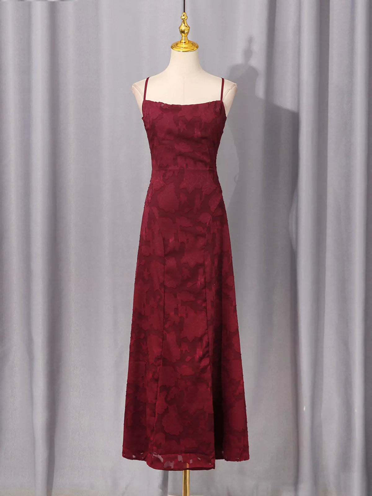 Lace-Up Spaghetti Strap Maxi Dress in Burgundy