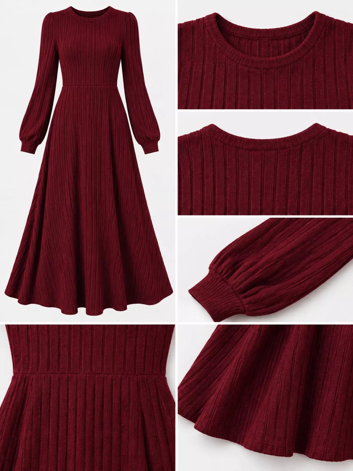 Ribbed Knit A-Line Midi Dress