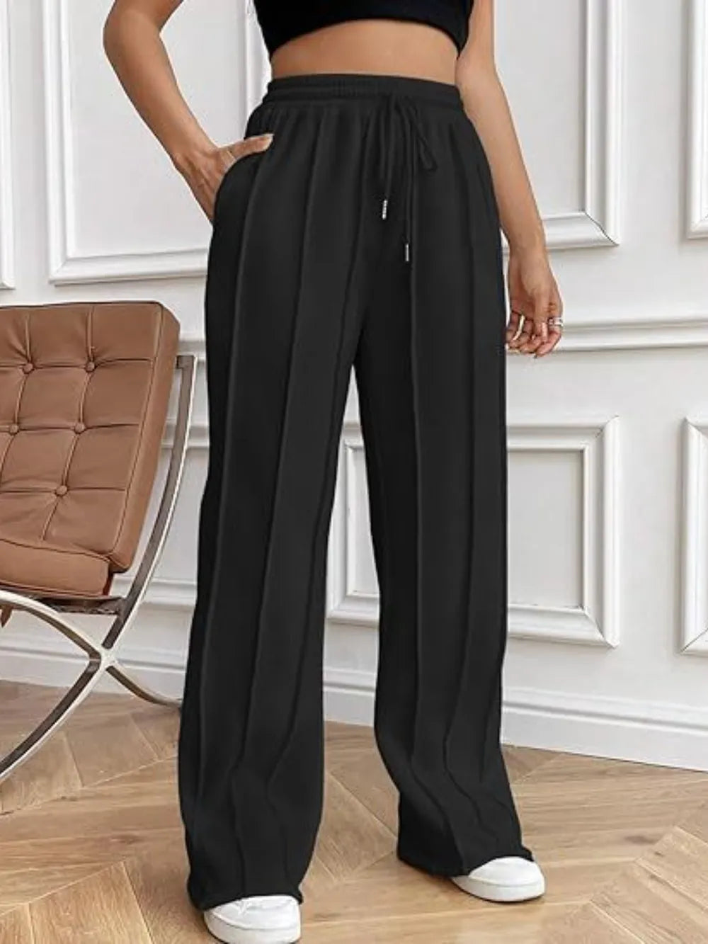 Drawstring Wide Leg Pants with Pockets by K&L