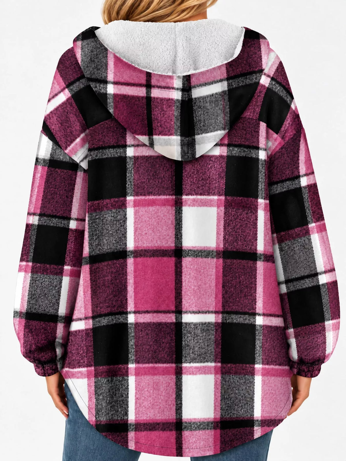 Plaid Hooded Button-Up Jacket