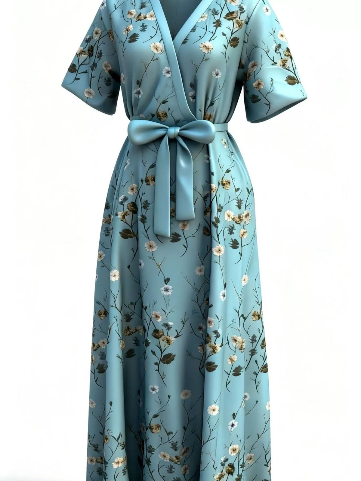 Floral Print Half-Sleeve Maxi Dress with Pockets