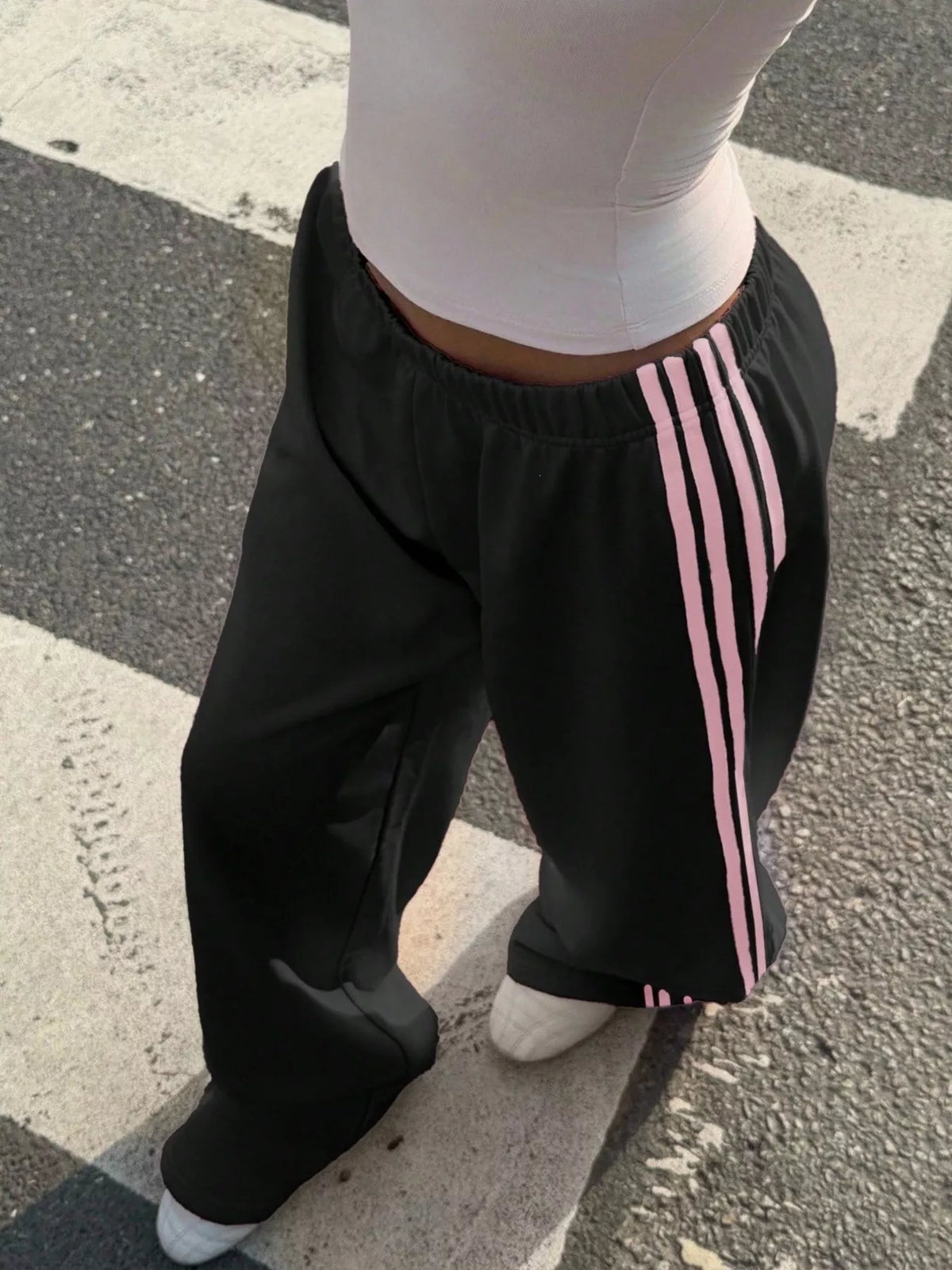 High-Waisted Wide-Leg Track Pants with Side Stripes