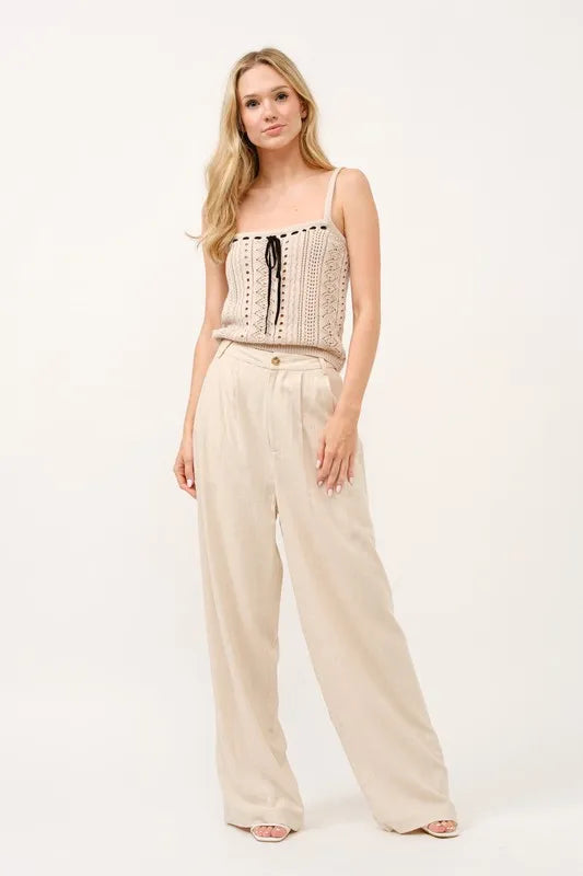 And The Why High-Rise Wide Leg Linen Pants in Oatmeal