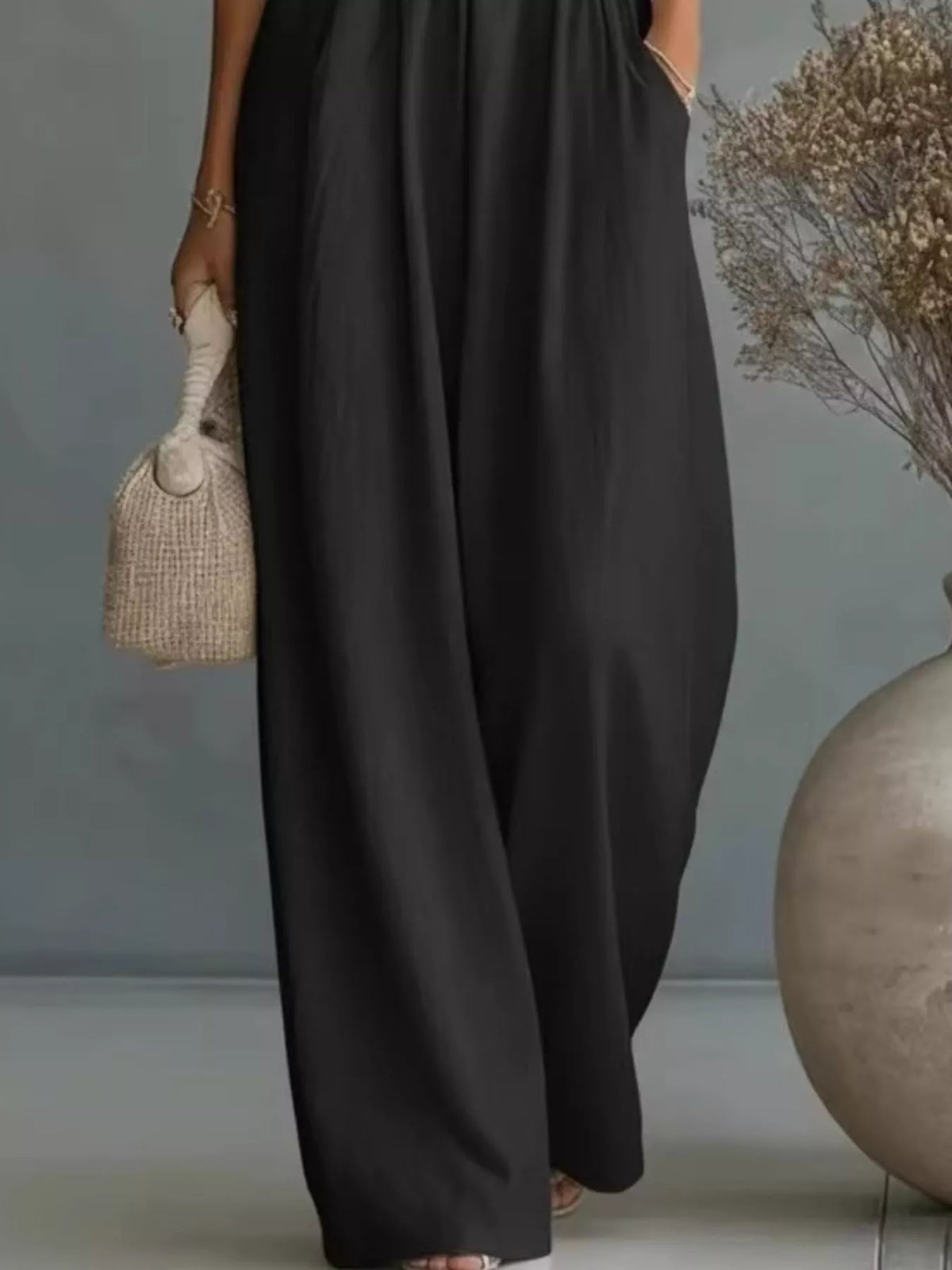 Ruched Half Sleeve Wide-Leg Jumpsuit
