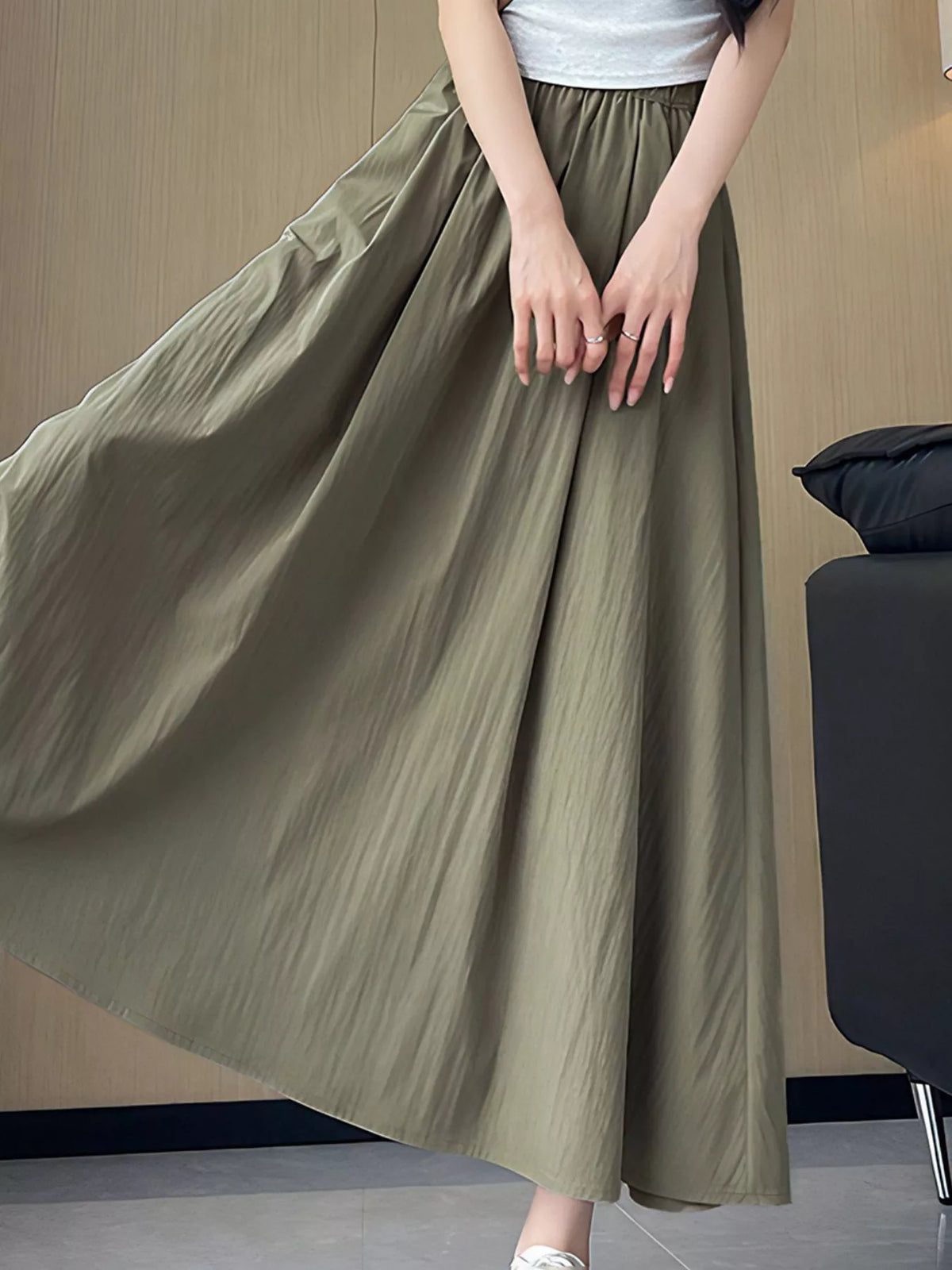 Flowy A-Line Maxi Skirt in Sage