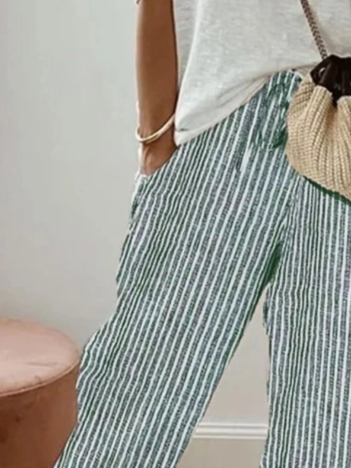Striped Drawstring Cropped Pants