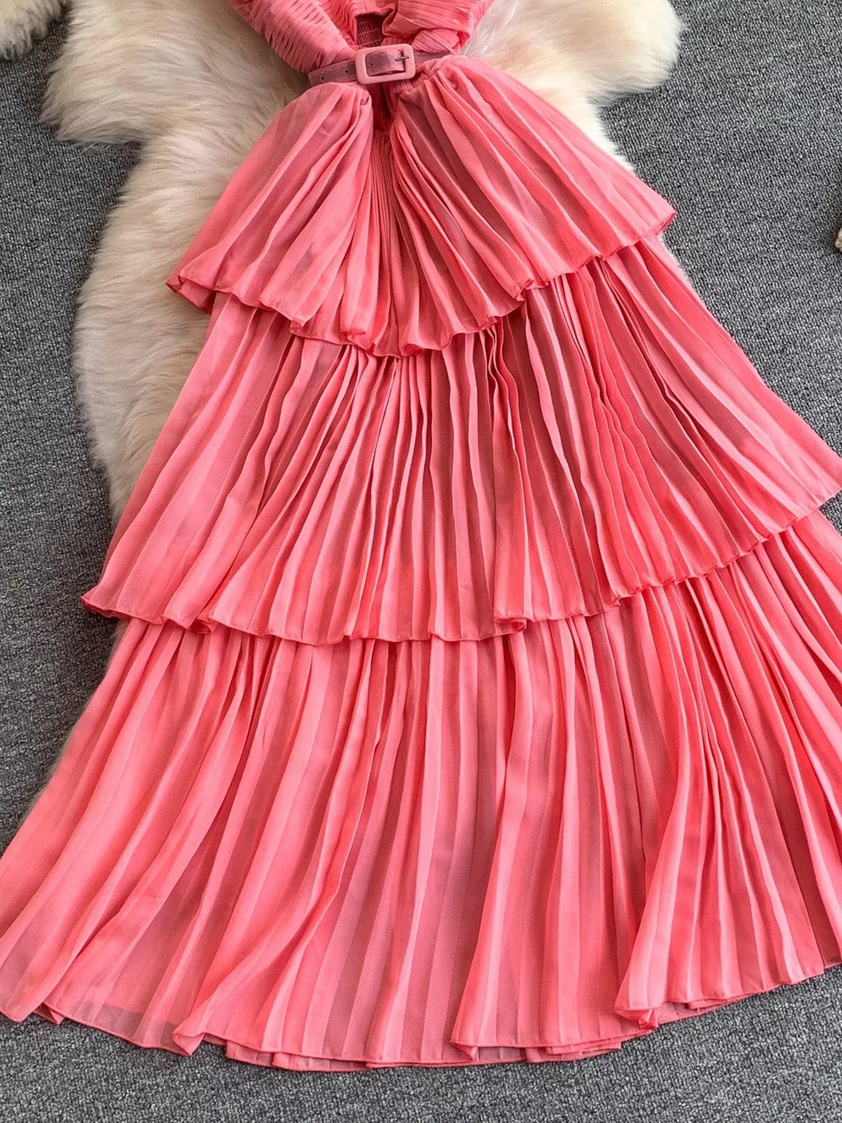 Pleated Layered Midi Dress