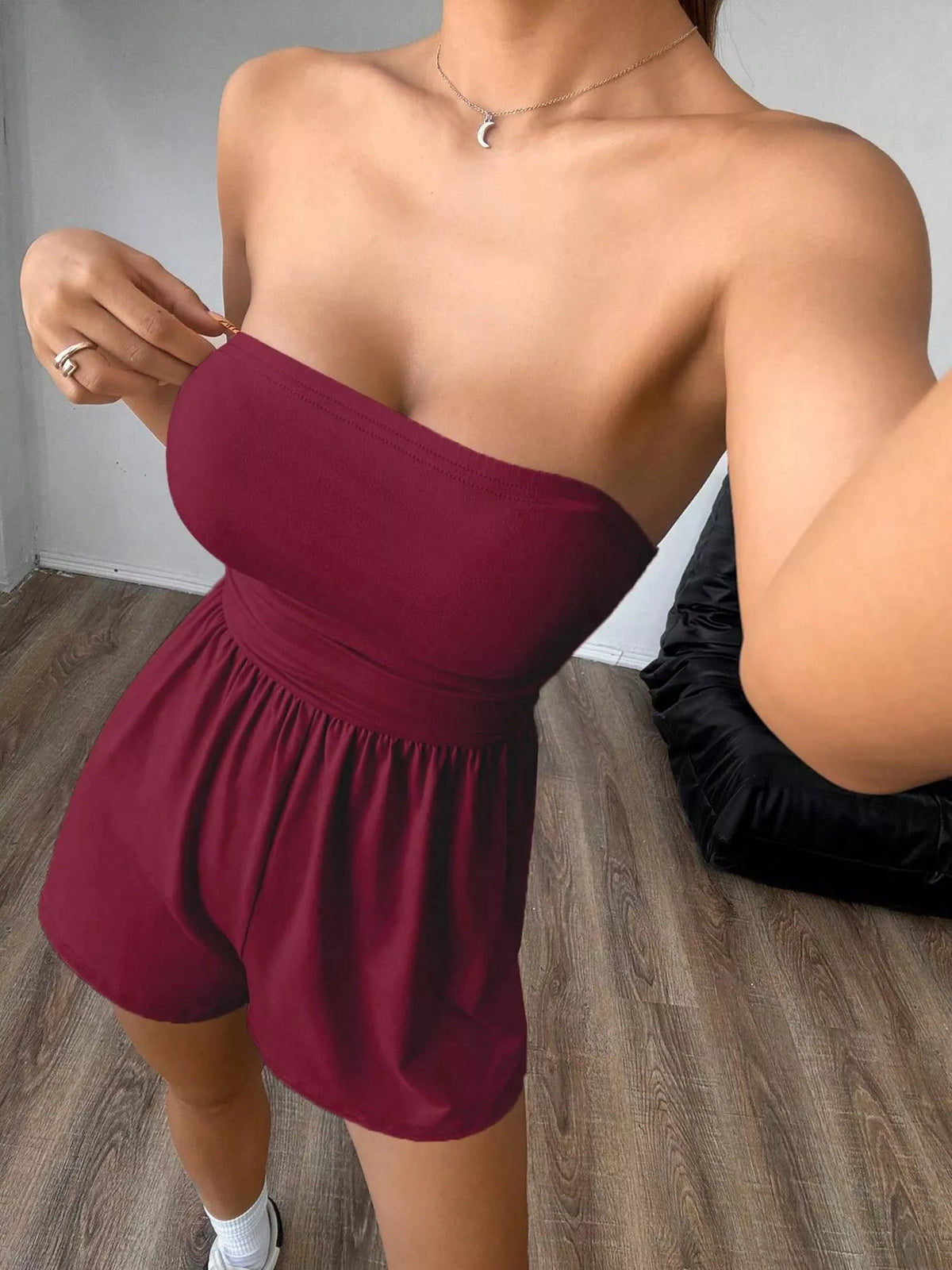 Strapless Ruched Waist Romper