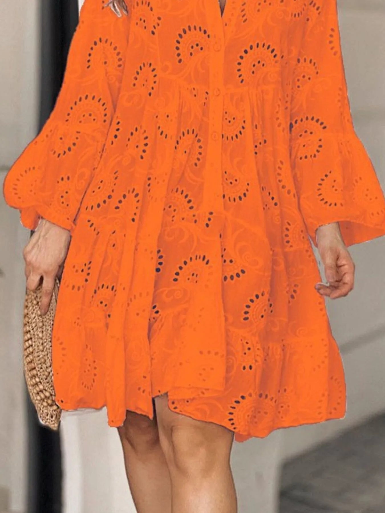 Eyelet V-Neck Tiered Ruffle Dress