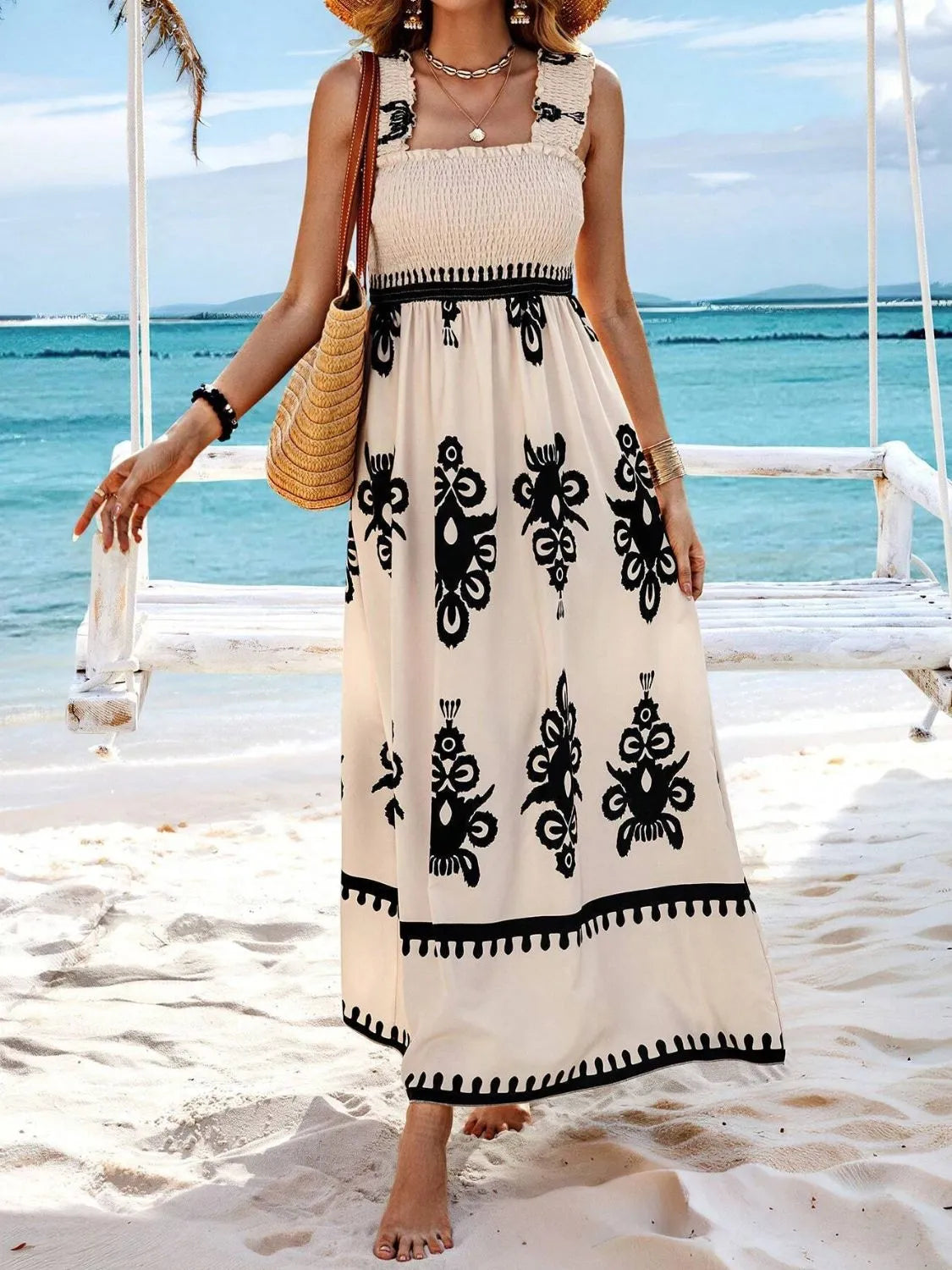 Smocked Wide Strap Maxi Dress