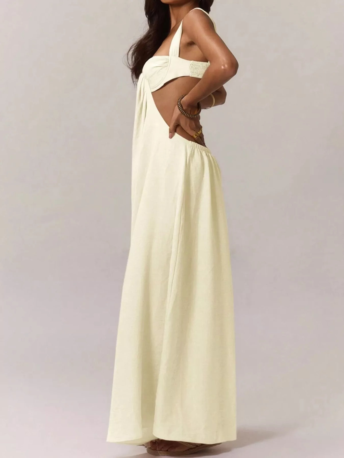 Backless Wide-Leg Jumpsuit with Cutout Detail