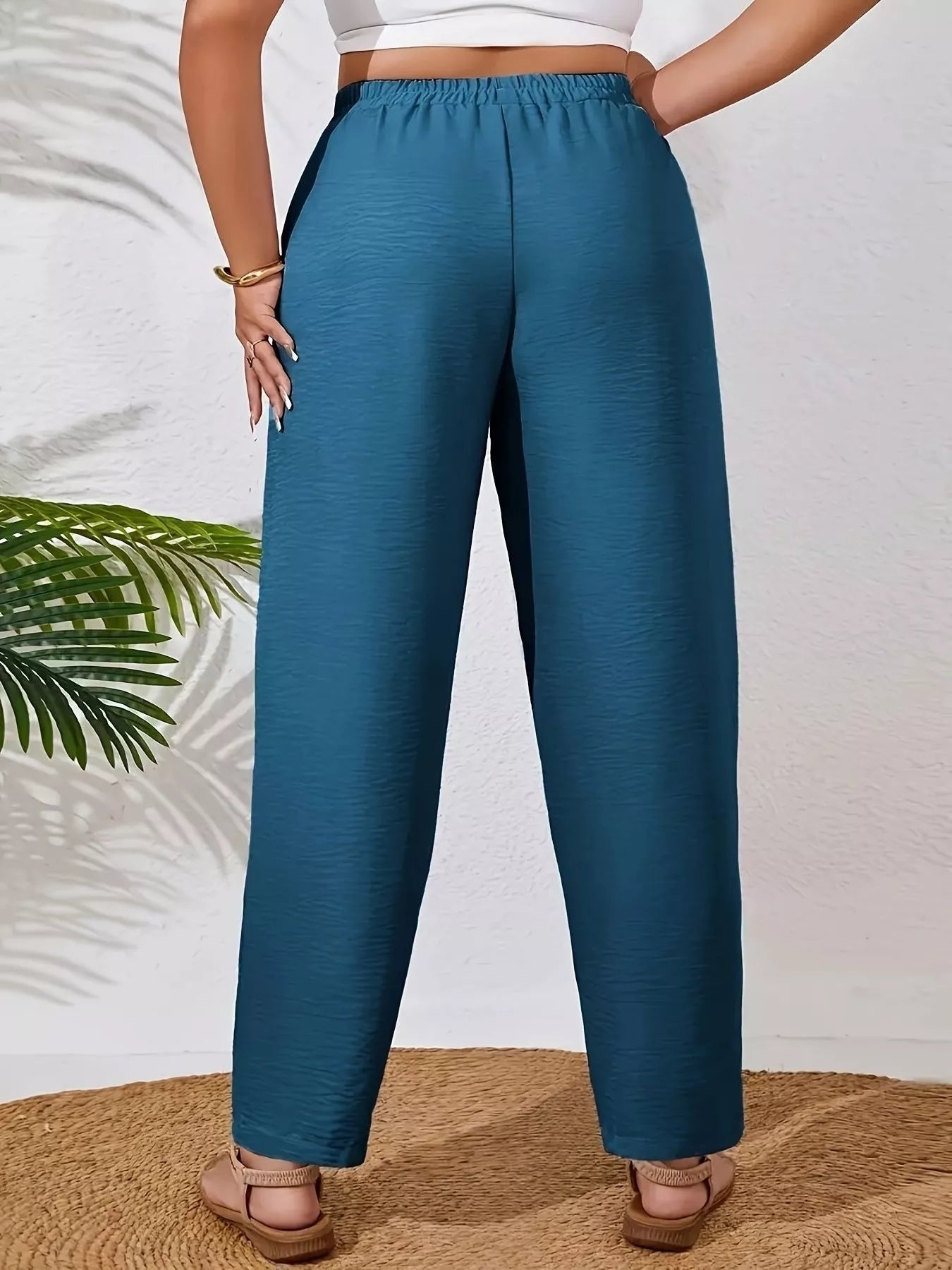Relaxed Fit Elastic Waist Pants in Deep Teal