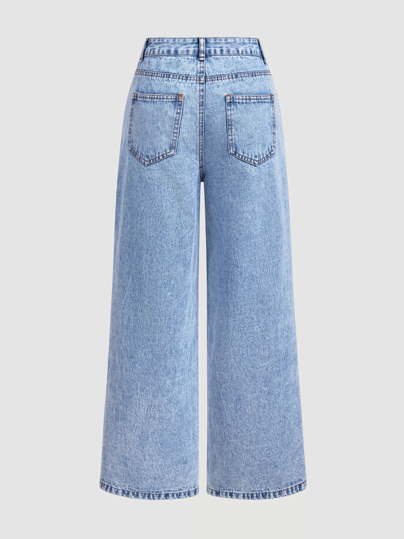 Embroidered High-Waisted Wide-Leg Jeans in Blue