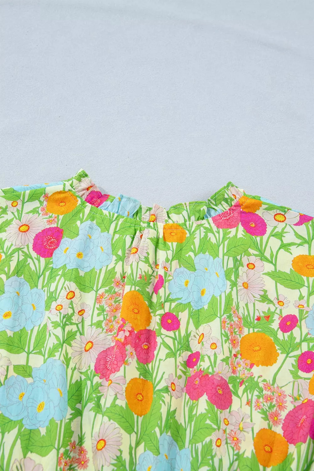Floral Print V-Neck Puff Sleeve Cotton Maxi Dress in Lime
