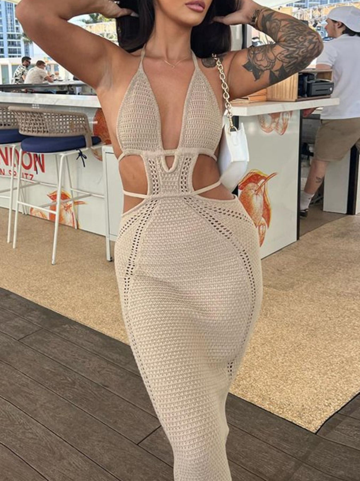 Halter Neck Cutout Knit Maxi Dress