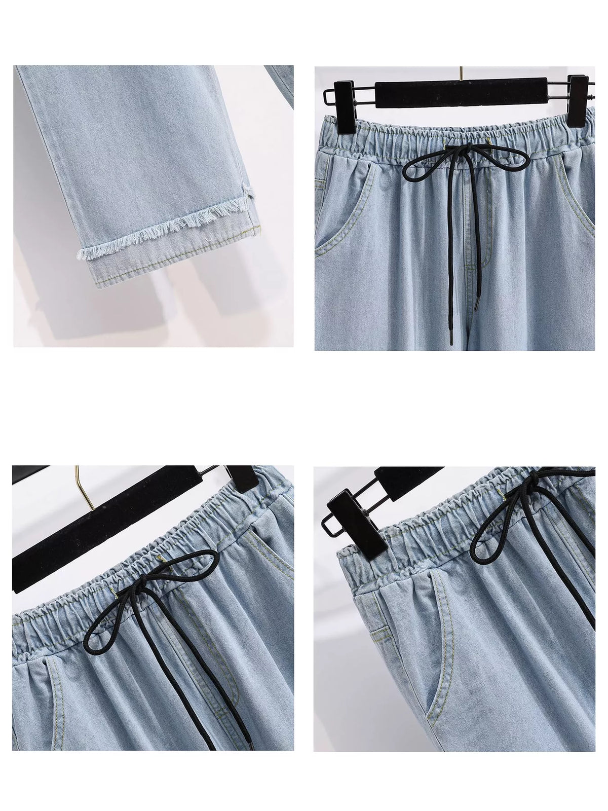 High-Waisted Drawstring Wide-Leg Jeans with Raw Hem