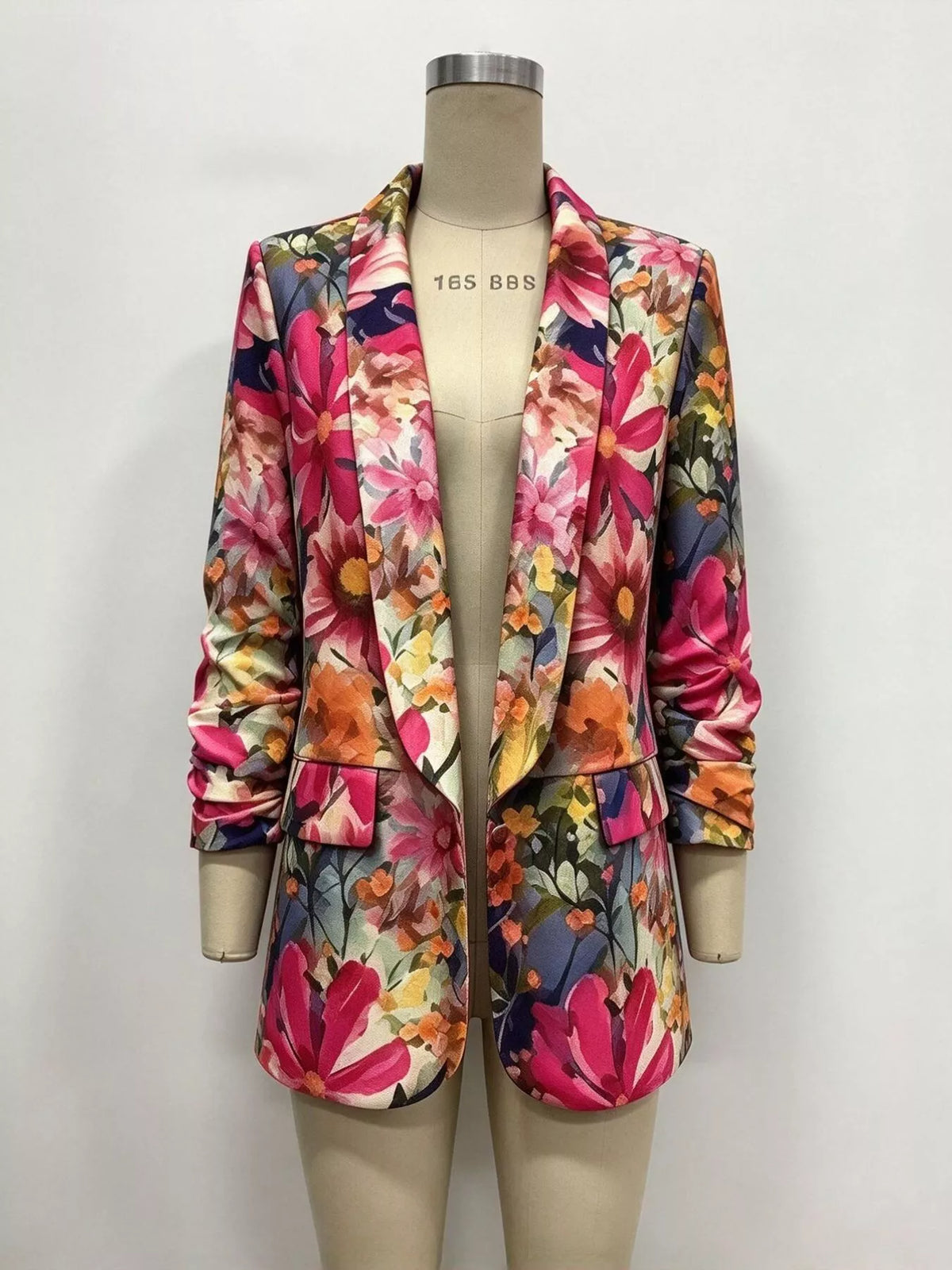 Floral Print Button-Up Blazer in Hot Pink