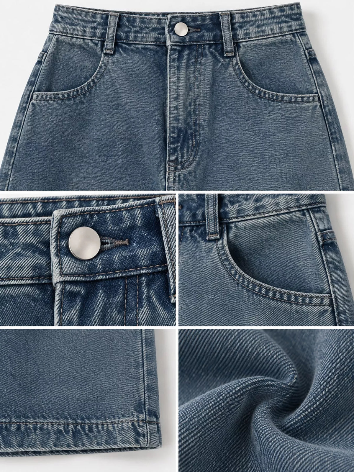 High-Waisted Vintage Wash Midi Denim Skirt