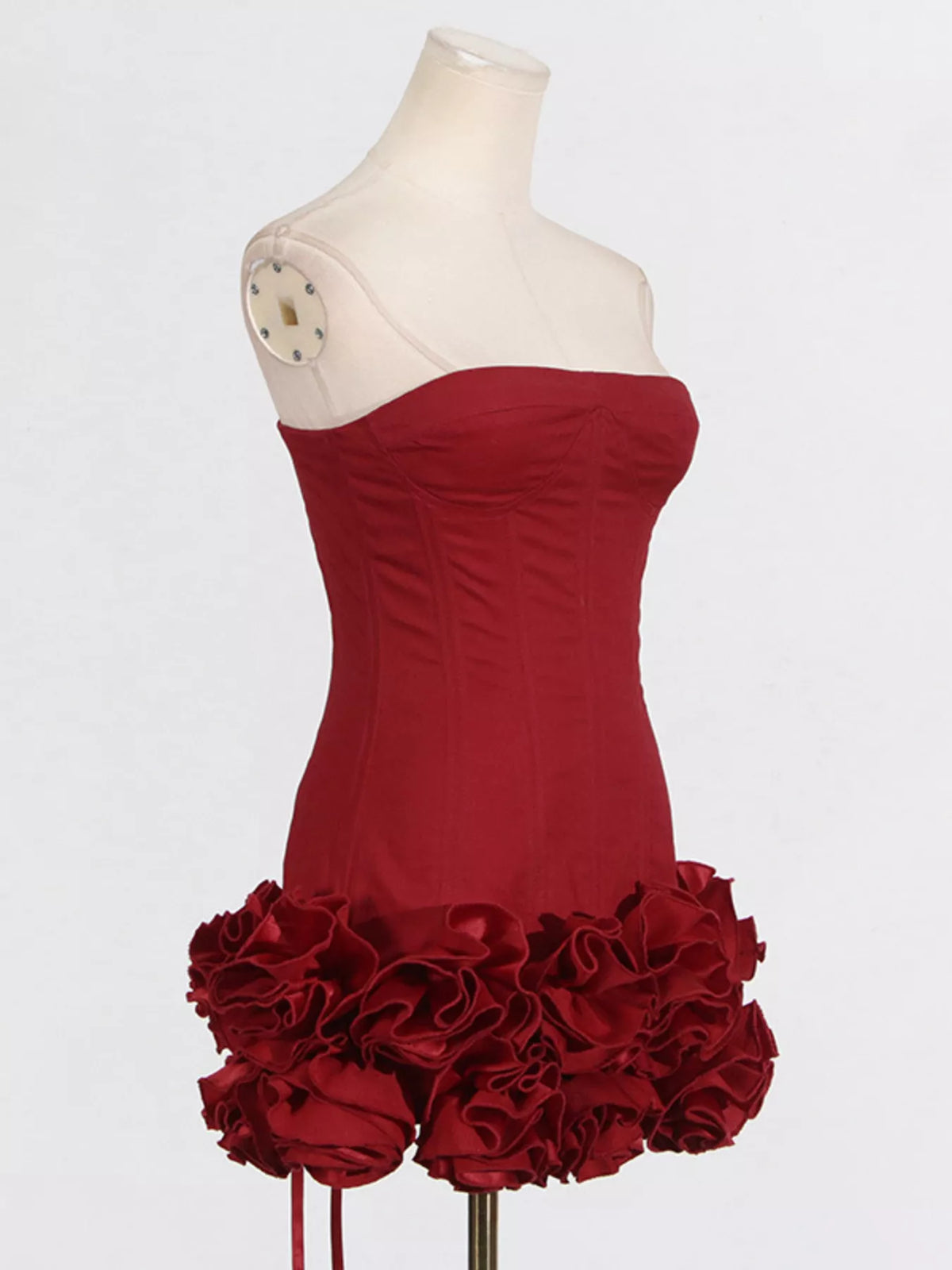 Ruffled Hem Tube Mini Dress in Red