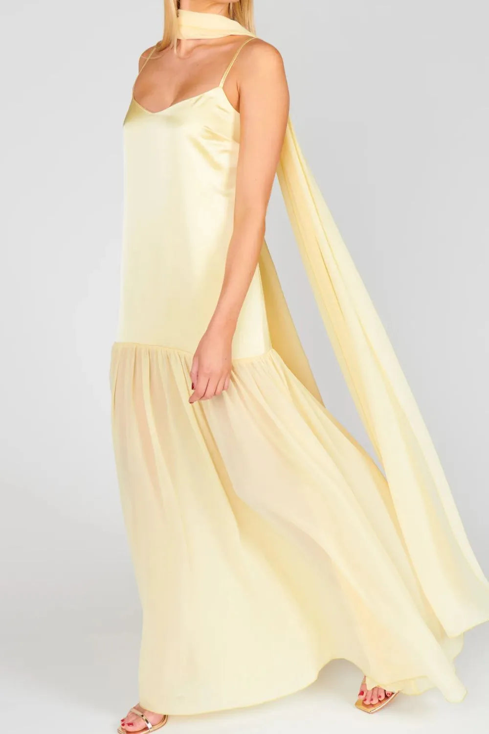 Adjustable Strap Mesh Cami Dress with Scarf