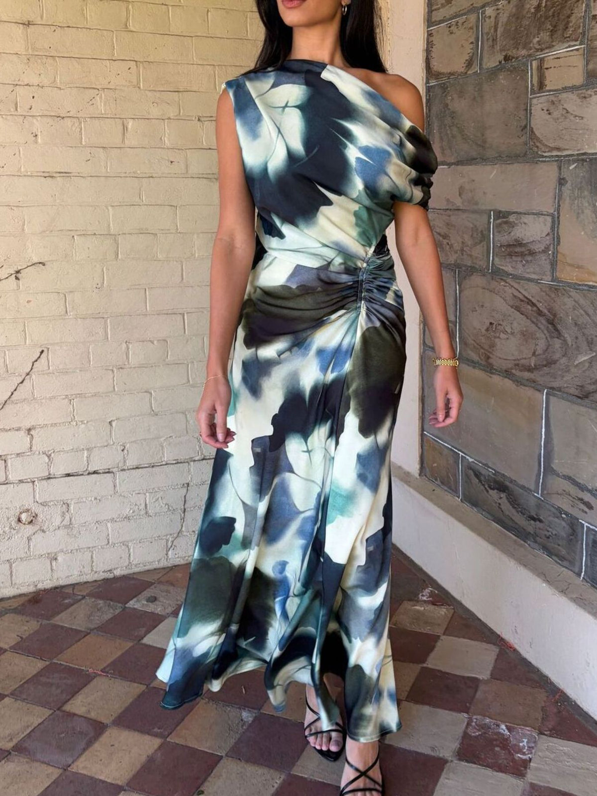 One-Shoulder Floral Maxi Dress