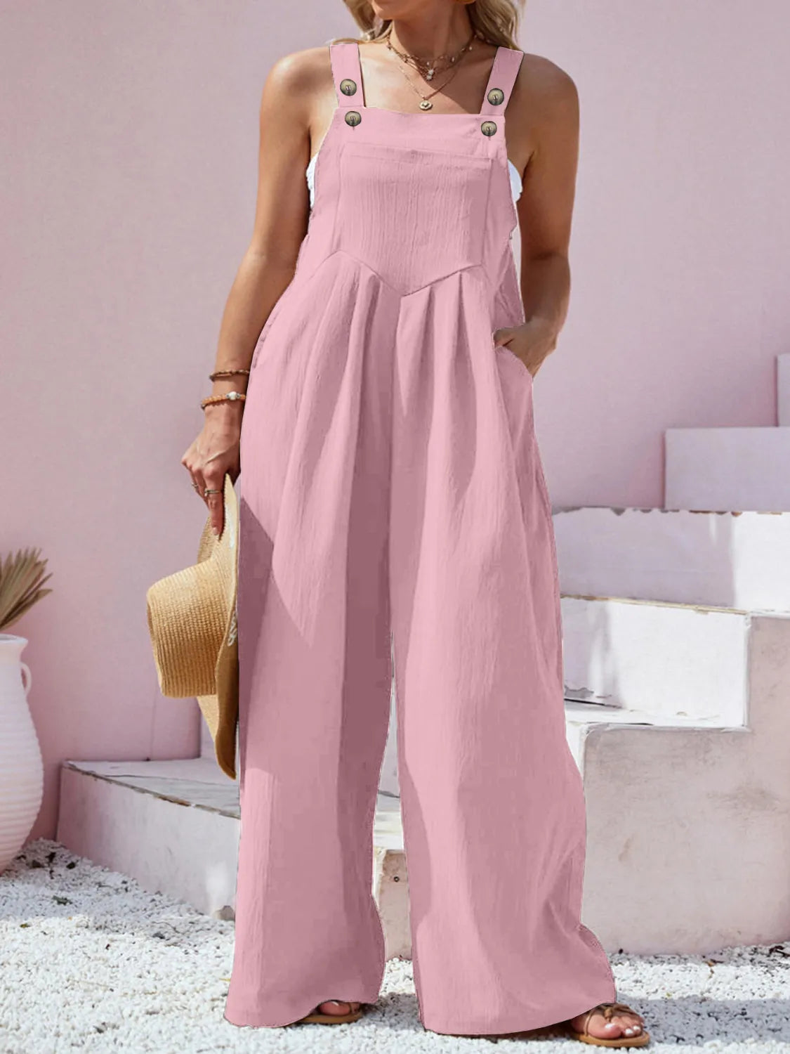 Square Neck Wide Leg Overalls in Plus Size