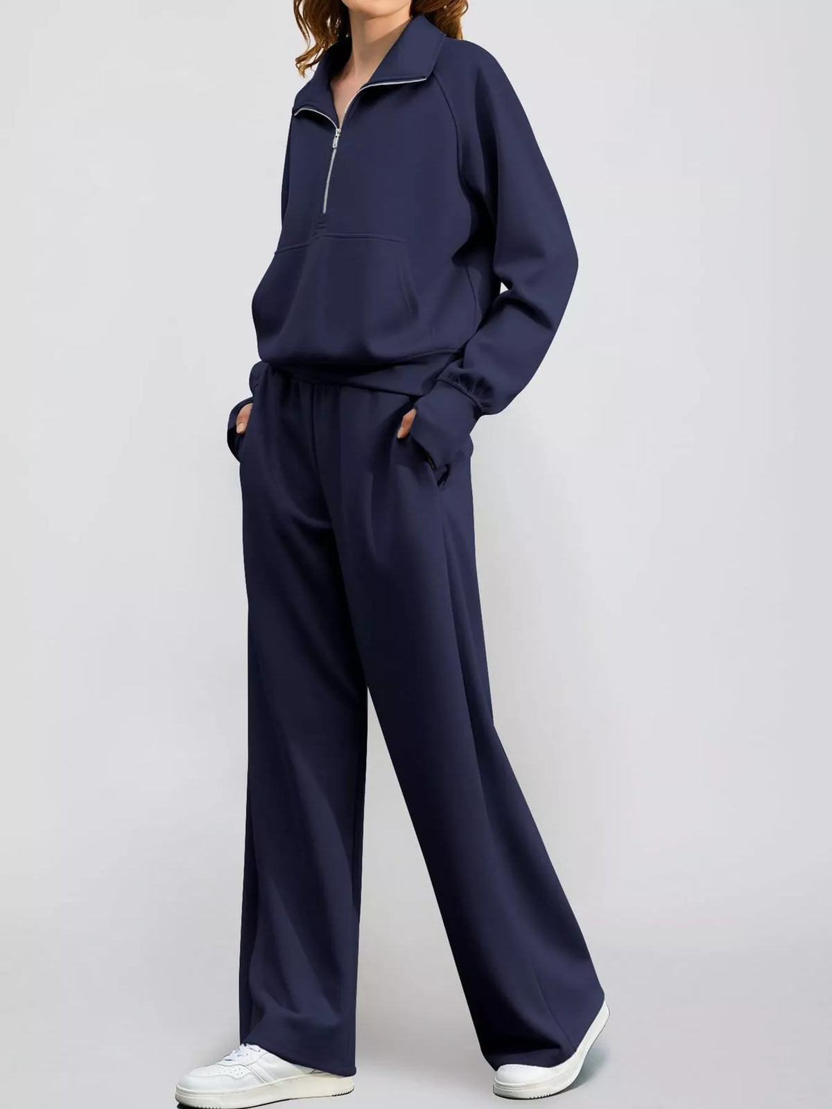Half-Zip Sweatshirt and Wide-Leg Pants Set