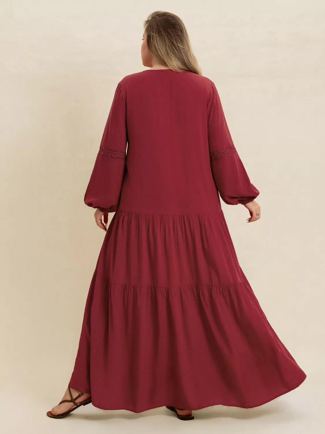 Bohemian Tiered Maxi Dress with Balloon Sleeves