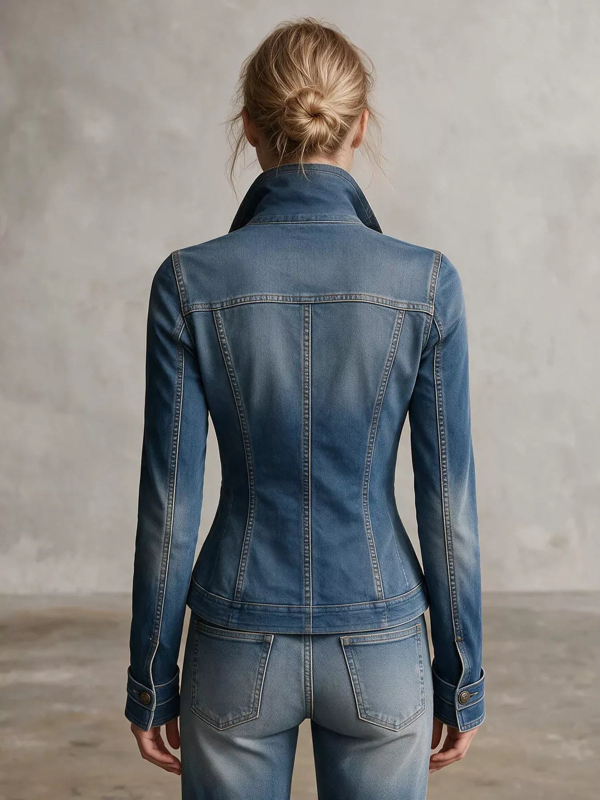 Button-Up Fitted Denim Jacket in Dusty Blue