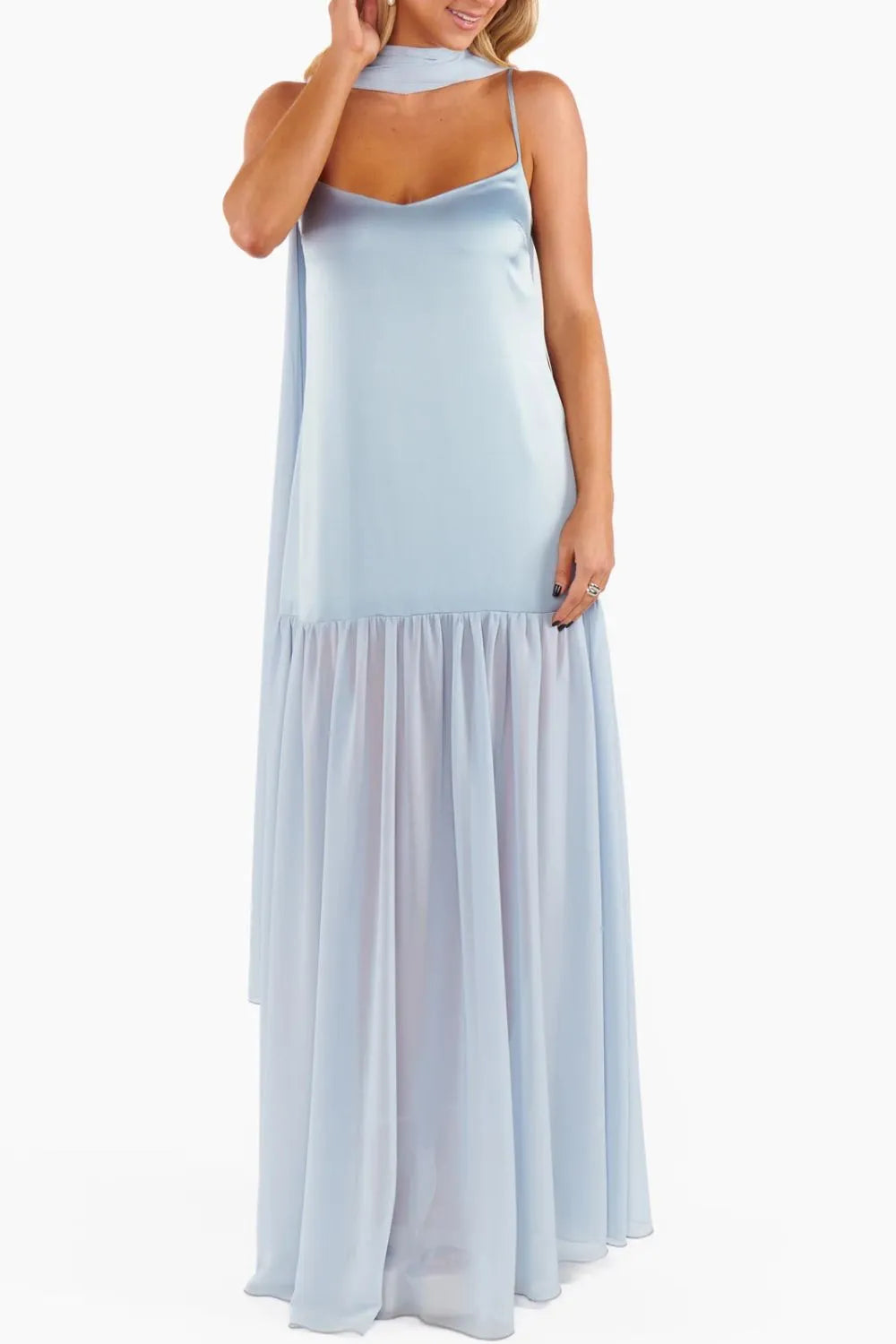 Adjustable Strap Mesh Cami Dress with Scarf