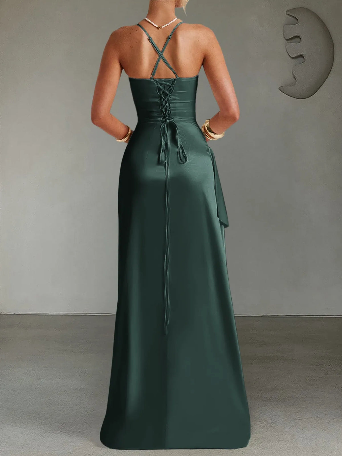 Slit Crisscross Back Maxi Cami Dress